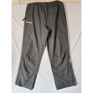 CCM Pants Mens Medium Gray Lined Hockey Track Elastic Waist Zip Legs Side Stripe